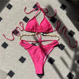 5 Colors Sexy Halter Shell Brazilian Bikini Female Swimsuit Women Swimwear Two-Pieces Bikini Set Bather Bathing Suit Swim V5469