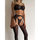 Toucheart Erotic Lingerie Comfortable Mesh Sexy Body Shaping Ultra-thin See-through Sexy Underwear Four-piece Set with Stockings