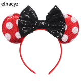 2025 Chic Disney Embroidery Sequin Minnie Ears Headband DOT Bow Hairband Girls Women Party Head Wear Kids DIY Hair Accessories