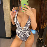 Long Strap Wrap Around Swim Suit For Women Swimwear One Piece Swimsuit Female Bather Snake Print Bathing Suit Beach V852SW