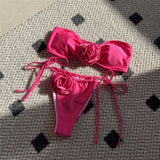 14 Colors 3D Flowers Bandeau High Cut Bikini Female Swimsuit Women Swimwear Two-Pieces Bikini Set Bather Bathing Suit Swim V5265