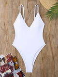 2026 Sexy Solid Swimsuit One Piece High Cut Swimwear Women V neck Backless Bathers Bathing Swimming Swim Suit Female Beachwear