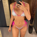 Shiny Sequin Brazilian Cheeky Bikini Women Swimwear Female Swimsuit Two-Pieces Bikini Set Bather Bathing Suit Swim Lady V3861