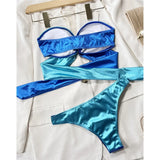 New Sexy Splicing Bandeau Strapless Bikini Women Swimwear Female Swimsuit Two-Pieces Bikini Set Bather Bathing Suit Swim V3859