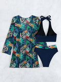 Halter Print Bikini 2026 Women Swimsuit With Kimono High Waist Swimwear Female Bathers Bathing Swimming Swim Suit Beachwear
