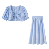 Foridol Striped Women Summer New in Matching Sets Top+skirt  Two Piece Set Outfits 2025 Light Blue Beach Casual Elegant Suit