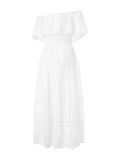 Women Bohemian White Long Dress Short Sleeve Off Shoulder Lace Ruffle Loose Dress Summer Holiday Beach Casual Dresses Female