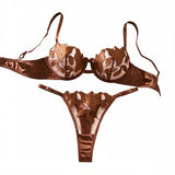 Exclusive green embroidery lingerie set for dates. Sexy see-through chiffon bra. High-end sensual women's underwear ZA824031