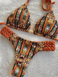 Print Halter Braided Rope Mini Thong Bikini Female Swimsuit Women Swimwear Two-pieces Bikini Set High Cut Bathing Suit Swim Lady