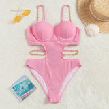 Sexy Ribbed Underwired Bra Cup Female Swimwear One Piece Swimsuit Women Backless Monokini High Cut Bathing Suit Swim Bodysuit