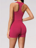 Seamless Yoga Sets Women Breathable V Neck Shockproof Sports Vest Fitness Suit Outwear High Waist Shorts Training Fitness Suit