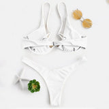 Sexy Underwire Bikini 2024 Mujer Women Solid Red Push Up Bra Thong Swimsuit Halter V Neck Bathing Suit Mini Micro Thong Swimwear