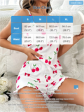 Cherry Print Women Pajama Set 2 Piece Sleepwear Cute Cami Top and Ruffle Shorts Nightwear Lounge Set Homewear for Women Girls