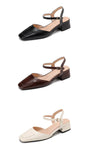 Plus Size 34-41 Women's Sheepskin Narrow Band T-strap Square Toe Summer Sandals 3.5cm Thick Low Heel Elegant Ladies Dress Shoes