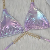 DEKA Shiny Diamond Chain Bikinis Set Mujer Two Pieces Crystal diamond Swimsuit Women Thong Swimwear Sexy Halter Swimsuit
