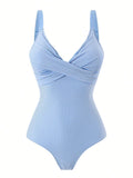 Vintage Blue Striped Swimwear Women Drawstring Shorts Sets 2026 V Neck Cross Slimming Bathing Suit Holiday One Piece Swimsuit