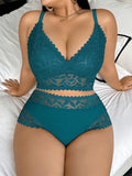 Women's Plus Size Sexy Lingerie Set Lace Floral Mesh Unlined Wireless Bra Breathable Sexy Lace Trim Panties 1Xl-4Xl