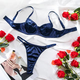 2 Pcs Sexy Bra Set Women Underwear Underwire Push Up Satin Patchwork Bras and Thongs Suits Attractive Bilizna Intimate Set