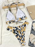 2026 Sexy Bikini Women Push Up Leopard Print High Waist Halter Swimwear Swimsuit Bikinis Set Bathing Suit Metal Chain Decor New