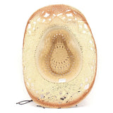 Women Cowboy Hat Creative Curled Straw Hollow Design Ethnic Style Beads Chain Decoration Shade Straw Hat Summer Sun Cap