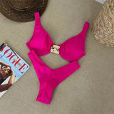 Sexy Black White Bikini Set 2026 Women Metal Ornament Push Up Underwire Bra Thong Swimsuit Beach Holiday Bathing Suit Swimwear
