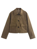 Foridol Casual Brown Jacket Women Autumn Winter Loose Short Buttons Coat Suede New Fashion Jacket Femme Veste