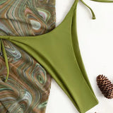 Sexy Green Bikini Sets Three Pieces Swimsuit With Mesh Skirt Bikinis Swimsuit Swimwear High Waist Bathing Suit Beachwear Biquini