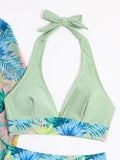 Halter Print Bikini 2026 Women Swimsuit With Kimono High Waist Swimwear Female Bathers Bathing Swimming Swim Suit Beachwear