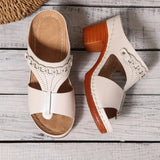 Summer Womens Low Wedge Sandals Thick Heel Fish Mouth Thick Sole Women's Slippers Fashionable Casual Leather Zapatillas De Mujer