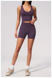 Seamless Yoga Sets Women Breathable V Neck Shockproof Sports Vest Fitness Suit Outwear High Waist Shorts Training Fitness Suit