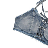 DEKA Women's Bandage Denim Bikini Set Summer New Jeans Shorts Swimwear Bra Beach Play and Bar Nightclub Swimsuit