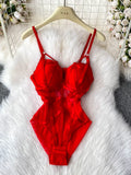 MOYISU Sexy Western Style Bodysuit for Women Sheer Net Halter Push Up Pads Summer Lingerie Figure Control See Through Hot Sale