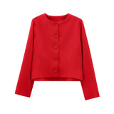 Foridol Solid O-neck Single Breasted Black Blazer Coat Women Autumn Winter Short Jacket Office Lady Vintage Buttons Veste