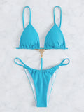 Sexy One Piece Swimwear Swimsuit Women Triangle Backless Crystal Decor Thong Sky Blue Bikinis Set Bathing Suit Beach Bikini 2026