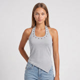 Women's Summer Eyelet Design Tank Tops Stylish U Neck Sleeveless Halter Slim Fit Vest Street Punk Gothic Tops