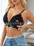 Sensational Black Sweetheart Bra With Adorable Sweet Embroidery And Lace Trim For Top Charming Thin Letter Print Vest YO2O