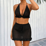 Sexy Halter Hollow Out Beach Skirt Bikini Female Swimsuit Women Swimwear Two-pieces Bikini set Bather Bathing Suit Swim K6782