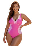 Women Summer Monokini Swimsuit Contrast Colors V-Neck Tie Back Sleeveless Jumpsuit Swimwear for Beachwear Bathing Suits