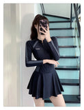 New plus size women's dress one-piece fresh women's swimsuit conservative slim fit long sleeved hot spring swimsuit