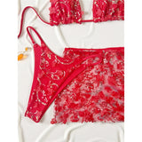 S - XL Three-pieces Bikini set With Skirt Flowers Sequins Bikini Female Swimsuit Women Swimwear Bather Bathing Suit Swim V7864