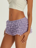 Women's Shorts Solid Color Chiffon Ruffle Layered Short Pants Elastic Waist Casual Bloomers Sexy Hot Shorts Loungewear