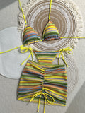 3PCS With Skirt Sarong Knitted Striped Bikini Women Swimsuit Female Swimwear Three Pieces Bikini Set Bathing Suit Swim Beachwear