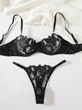 Transparent Floral Two Pieces Exquisite Lace Lingerie Set Ultrathin Bra Briefs Set Solid Exotic Lingerie For Ladies 23171A