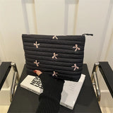 Cute Makeup Bag with Zipper Large Capacity Cosmetic Bag Embroidery Bow Wash Storage Bag