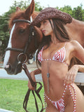 2026 Sexy Red White Striped Bikini Set Classic Vertical Stripe Thin Strap Perfect for Beach Wear and Pool Parties Summer Getaway