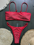 Black rhinestone process bikini sexy thong split swimsuit 2-piece beach set