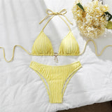 Wrinkled Halter Bikini Women Swimwear Female Swimsuit Two-Pieces Bikini Set Brazilian High Cut Bather Bathing Suit Swim V6209