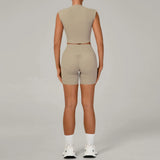 Naked Yoga Sets Women Quick Drying Slim Sports Shirt Fitness Suit Outdoors Sport High Waist Shorts Tight Running Workout Clothes
