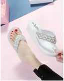 2025 Women Beach Flip Flops Summer Wedges Shoes Bling Rhinestone Soft EVA Girls Home Street Slippers Mid-heel Fashion Sandals