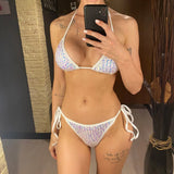 Sparkling Sequins Halter High Leg Cut Bikini Women Swimwear Female Swimsuit Two-Pieces Bikini Set Bather Bathing Suit Swim V6678